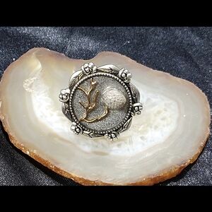 Very Unique, Esquisite, Round Fossil Coral Ring With Gorgeous Scalloped Edge.